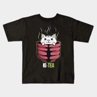 Cat In A Cup Having A Hot Bath On Purrsday Kids T-Shirt